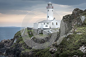 White lighthouse at Fanad Head, Donegal, Ireland photo