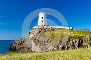 White lighthouse on Llanddwyn Island, Anglesey