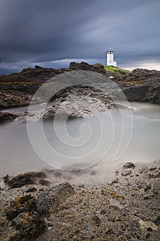 White lighthouse on rocks at Elie, Fife, Scotland