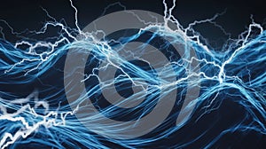 Lightning Strikes Among Wavy Forms Illuminate the Dark Blue Sky