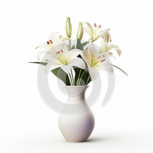 White Lilies In Colorized Porcelain Vase On White Background