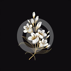 White Lilly Stem Emblem: Vector Logo Design On Black Background