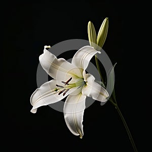 White Lily stands in solitary splendor against a velvety black backdrop