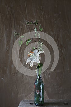 White lily w. faded meadow flowers