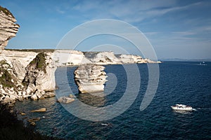 White limestone cliffs near Bonifacio, Corsica, France