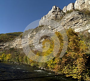 The white limestone rocks of  Lakatnik in autumn, Bulgaria