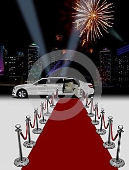 White limo and red carpet