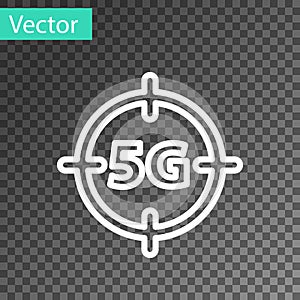 White line 5G new wireless internet wifi connection icon isolated on transparent background. Global network high speed