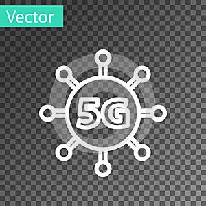 White line 5G new wireless internet wifi connection icon isolated on transparent background. Global network high speed