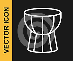 White line African darbuka drum icon isolated on black background. Musical instrument. Vector