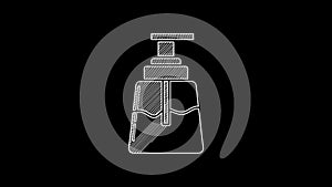 White line Aftershave icon isolated on black background. Cologne spray icon. Male perfume bottle. 4K Video motion