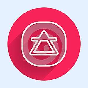 White line Air element of the symbol alchemy icon isolated with long shadow. Basic mystic elements. Red circle button