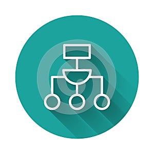 White line Algorithm icon isolated with long shadow background. Algorithm symbol design from Artificial Intelligence