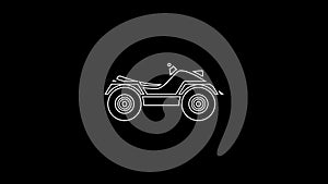 White line All Terrain Vehicle or ATV motorcycle icon isolated on black background. Quad bike. Extreme sport. 4K Video