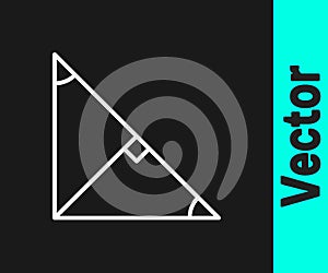White line Angle bisector of a triangle icon isolated on black background. Vector