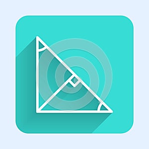 White line Angle bisector of a triangle icon isolated with long shadow. Green square button. Vector