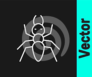 White line Ant icon isolated on black background. Vector