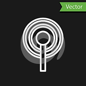 White line Antenna icon isolated on black background. Radio antenna wireless. Technology and network signal radio