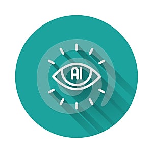 White line Artificial intelligence AI icon isolated with long shadow background. Machine learning, cloud computing