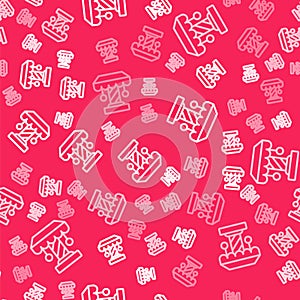 White line Attraction carousel icon isolated seamless pattern on red background. Amusement park. Childrens entertainment