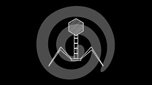 White line Bacteria bacteriophage icon isolated on black background. Bacterial infection sign. Microscopic germ cause