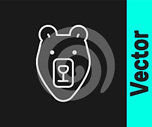 White line Bear head icon isolated on black background. Vector