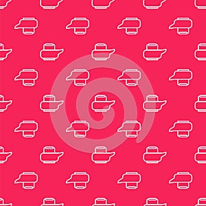 White line Bedpan icon isolated seamless pattern on red background. Toilet for bedridden patients. Vector