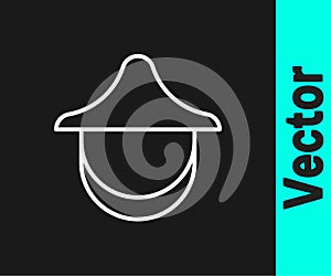 White line Beekeeper with protect hat icon isolated on black background. Special protective uniform. Vector