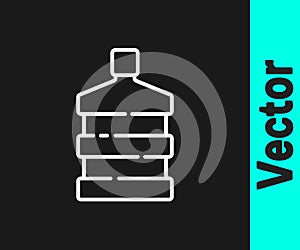 White line Big bottle with clean water icon isolated on black background. Plastic container for the cooler. Vector
