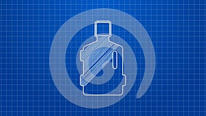 White line Big bottle with clean water icon isolated on blue background. Plastic container for the cooler. 4K Video