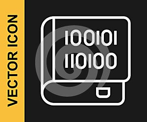 White line Books about programming icon isolated on black background. Programming language concept. PHP, CSS, XML, HTML
