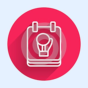 White line Boxing glove icon isolated with long shadow background. Red circle button. Vector