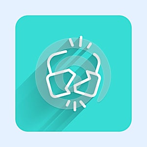 White line Broken or cracked lock icon isolated with long shadow. Unlock sign. Green square button. Vector Illustration