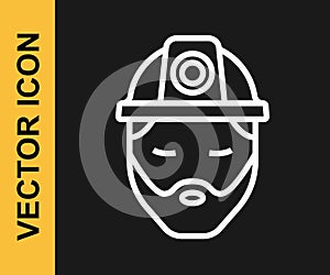 White line Builder icon isolated on black background. Construction worker. Vector