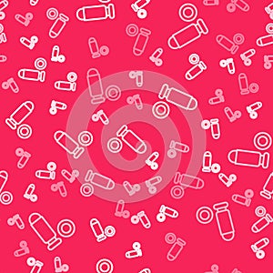 White line Bullet icon isolated seamless pattern on red background. Vector