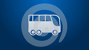 White line Bus icon isolated on blue background. Transportation concept. Bus tour transport. Tourism or public vehicle