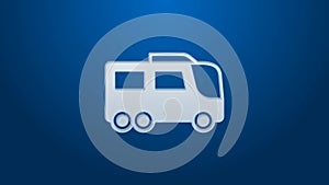 White line Bus icon isolated on blue background. Transportation concept. Bus tour transport. Tourism or public vehicle
