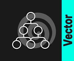 White line Business hierarchy organogram chart infographics icon isolated on black background. Corporate organizational structure