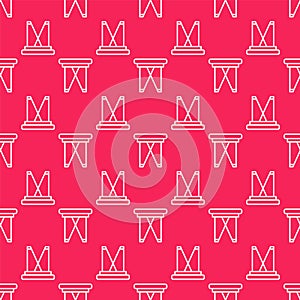 White line Camping portable folding chair icon isolated seamless pattern on red background. Rest and relax equipment
