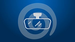 White line Car mirror icon isolated on blue background. 4K Video motion graphic animation