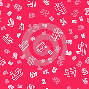 White line Cargo ship icon isolated seamless pattern on red background. Vector