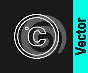 White line Celsius icon isolated on black background. Vector