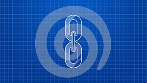 White line Chain link icon isolated on blue background. Link single. Hyperlink chain symbol. 4K Video motion graphic