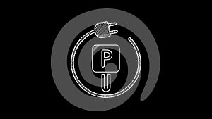 White line Charging parking electric car icon isolated on black background. 4K Video motion graphic animation