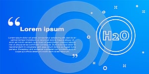 White line Chemical formula for water drops H2O shaped icon isolated on blue background. Vector Illustration