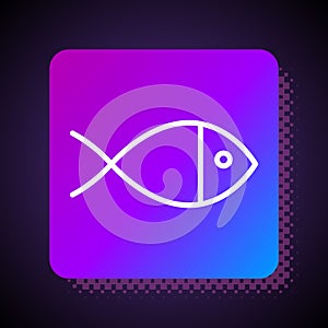 White line Christian fish symbol icon isolated on black background. Jesus fish symbol. Square color button. Vector