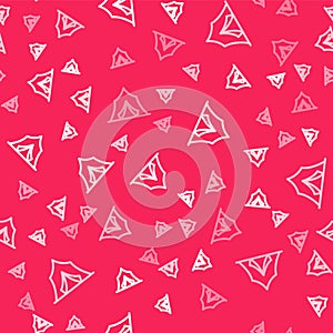 White line Circus tent icon isolated seamless pattern on red background. Carnival camping tent. Amusement park. Vector