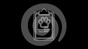 White line Clipboard with medical clinical record pet icon isolated on black background. Health insurance form. Medical