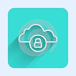 White line Cloud computing lock icon isolated with long shadow background. Security, safety, protection concept