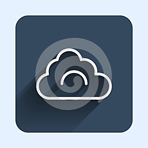White line Cloud icon isolated with long shadow background. Blue square button. Vector